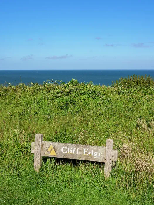 Framed Print : Cliff Edge Warning, Beachy Head Cliffs, Eastbourne, East Sussex, England, United Kingdom