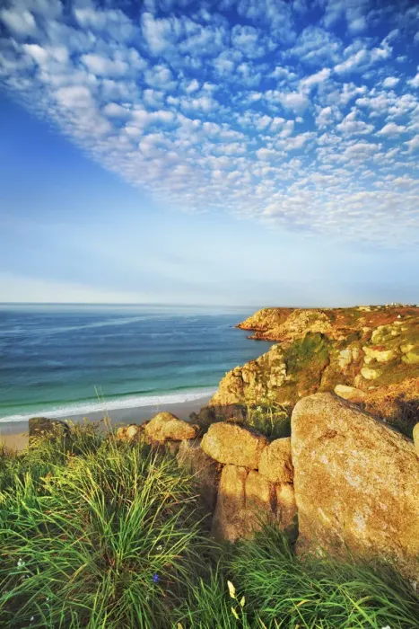 Framed Print : Cliff landscape at Pednvounder Beach - United Kingdom, England, Cornwall, Porthcurno Framed Print : Cliff landscape at Pednvounder Beach - United Kingdom, England, Cornwall, Porthcurno