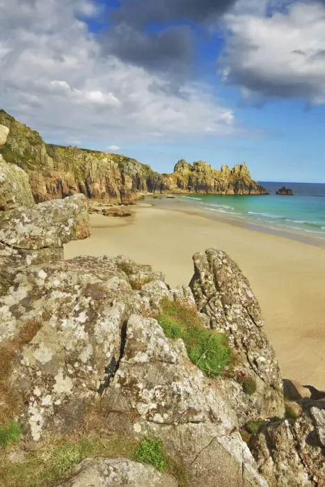 Framed Print : Cliff landscape at Pednvounder Beach - United Kingdom, England, Cornwall, Porthcurno