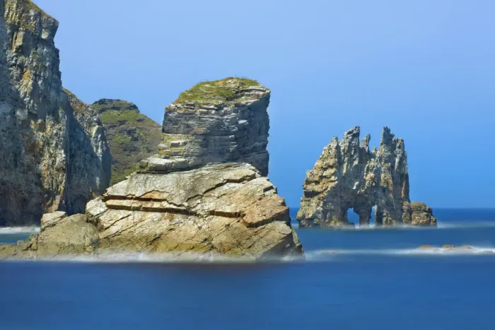 Framed Print : Cliff landscape with rock arch - Spain, Asturias, Eo-Navia, Luarca
