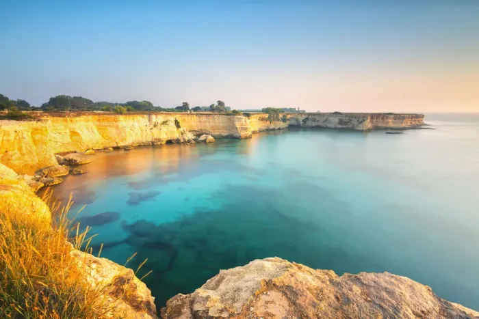Framed Print : Cliff of Torre Sant Andrea at dawm, Lecce province, Apulia, Italy