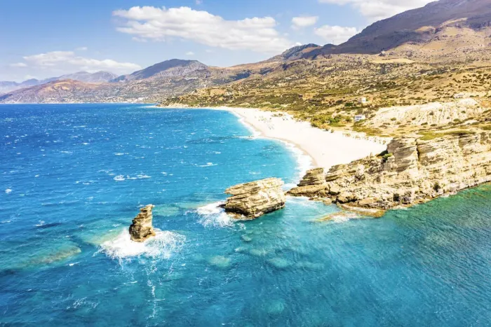 Framed Print : cliffs and Triopetra beach washed by the crystal turquoise sea, Plakias, Crete island Framed Print : cliffs and Triopetra beach washed by the crystal turquoise sea, Plakias, Crete island
