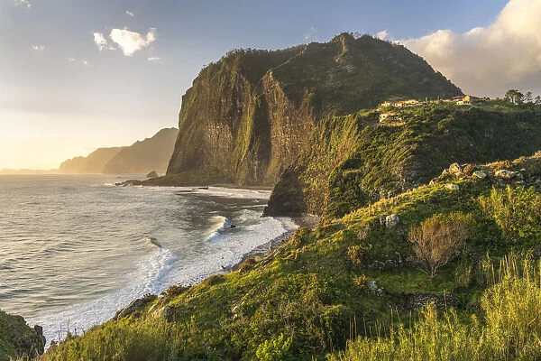 Cliffs and waves at Faial, Santana municipality, Madeira Island, Portugal