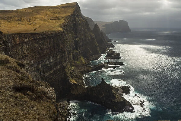 The cliffs on the west coast of Suðuroy seen from Eggjarnar. Suðuroy, Faroe Islands