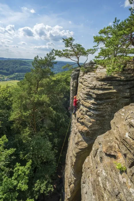 Framed Print : Climbers on rock formations near Berdorf, MAollerthal, Kanton Echternach, Luxembourg Framed Print : Climbers on rock formations near Berdorf, MAollerthal, Kanton Echternach, Luxembourg