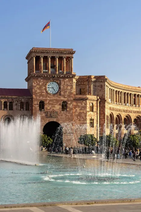 Framed Print : The clock tower and dancing fountains, Government House, Republic Square, Yerevan, Armenia Framed Print : The clock tower and dancing fountains, Government House, Republic Square, Yerevan, Armenia