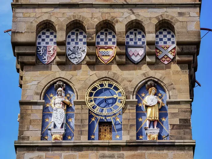 Framed Print : The Clock Tower, detailed view, Cardiff Castle, Cardiff, Wales, United Kingdom