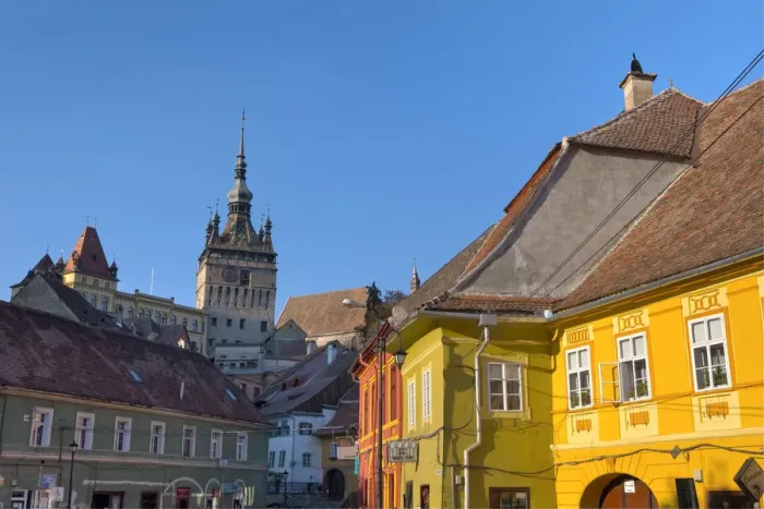 Framed Print : Clock Tower & Medieval Old Town, Sighisoara, Transylvania, Romania Framed Print : Clock Tower & Medieval Old Town, Sighisoara, Transylvania, Romania