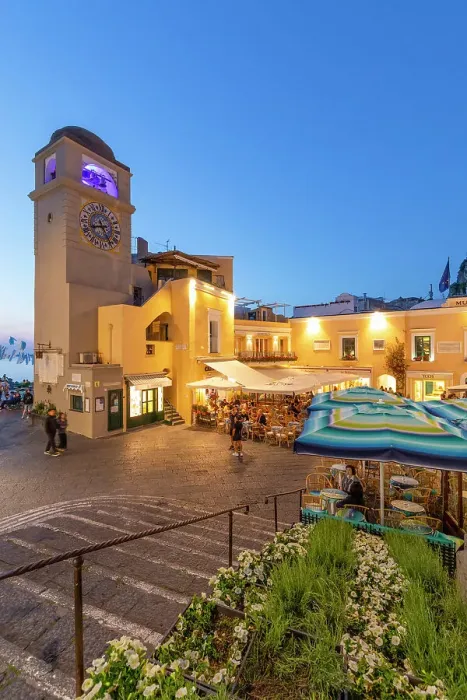 Framed Print : The Clock Tower at the Piazza Umberto l at Dusk, Capri, Campania, Italy Framed Print : The Clock Tower at the Piazza Umberto l at Dusk, Capri, Campania, Italy