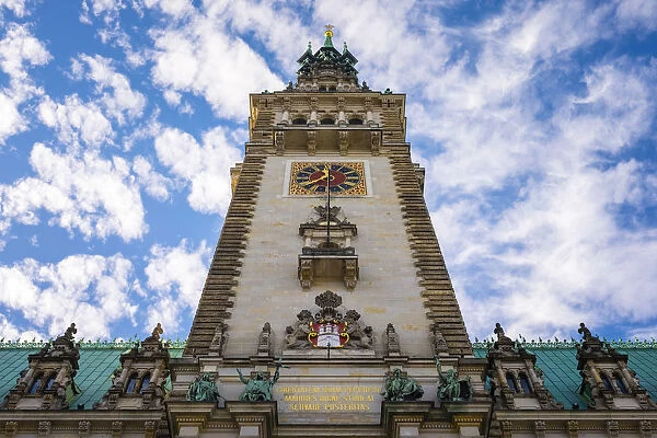 Clocktower of Hamburg Rathaus (City Hall), Hamburg, Germany