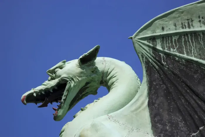 Framed Print : Close up of Bronze Dragon, Ljubljana, Slovenia