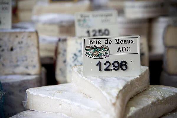 Close up of cheese in a deli case in Aurillac, France