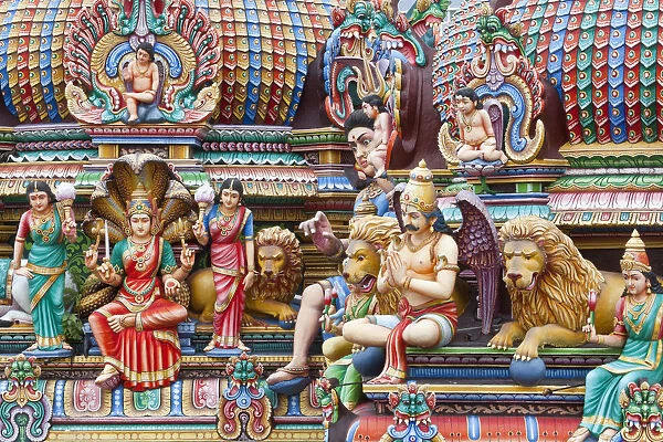 Close up of the Gopuram of the Sri Mariamman Temple in Singapore