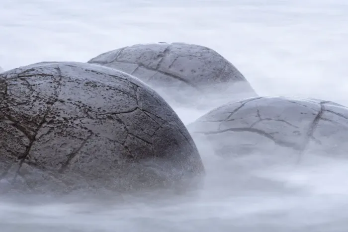 Framed Print : Close-up of Moeraki Boulders washed by the ocean, Hampden, North Otago, South Island Framed Print : Close-up of Moeraki Boulders washed by the ocean, Hampden, North Otago, South Island