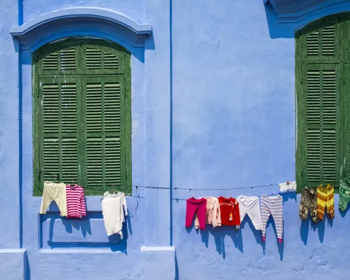 Framed Print : Clothes hung out to dry on a blue wall, Hoi An, Quang Nam Province, Vietnam Framed Print : Clothes hung out to dry on a blue wall, Hoi An, Quang Nam Province, Vietnam