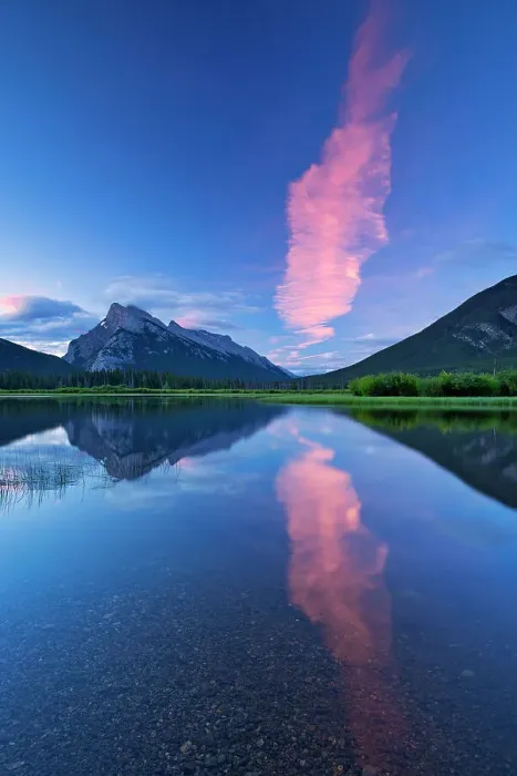 Framed Print : Cloud at dawn reflected in Vermillion Lakes with Mtount Rundle and Sulphur Mountain. Banff National Park, Alberta, Canada Framed Print : Cloud at dawn reflected in Vermillion Lakes with Mtount Rundle and Sulphur Mountain. Banff National Park, Alberta, Canada