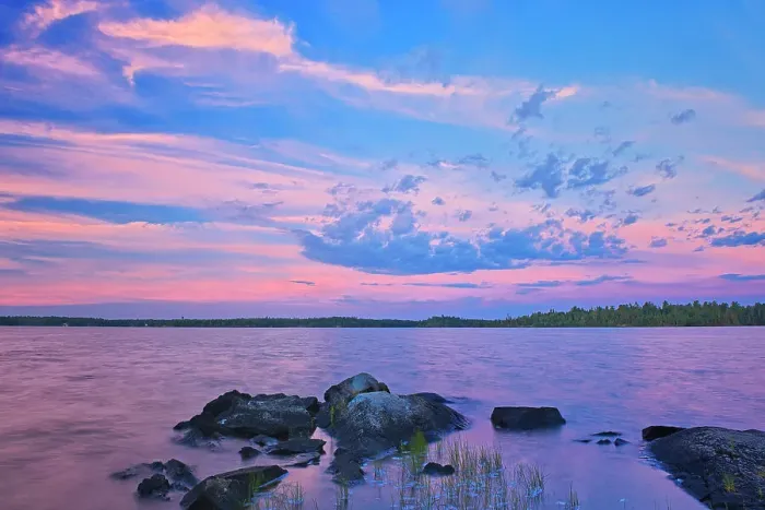 Framed Print : Clouds at dusk on Lake of the Woods Sioux Narrows Provincial PArk, Ontario, Canada