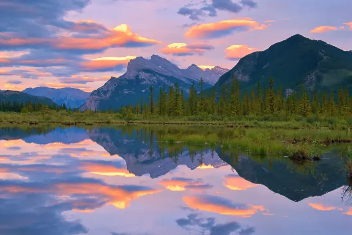 Framed Print : Clouds and Mt. Rundle and Sulphur Mountain reflected in Vermillion Lakes at sunset, Banff National Park, Alberta, Canada Framed Print : Clouds and Mt. Rundle and Sulphur Mountain reflected in Vermillion Lakes at sunset, Banff National Park, Alberta, Canada