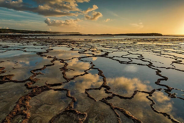 Clouds Refelcting in Tide Pools at Sunset, Vila Nova de Milfontes, Alentejo, Portugal