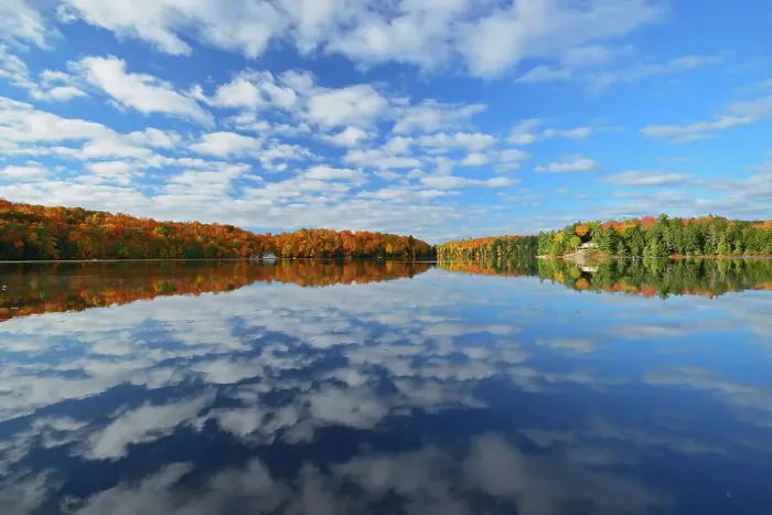 Framed Print : Clouds reflected in Horseshoe Lake. Autumn Near Parry Sound, Ontario, Canada Framed Print : Clouds reflected in Horseshoe Lake. Autumn Near Parry Sound, Ontario, Canada