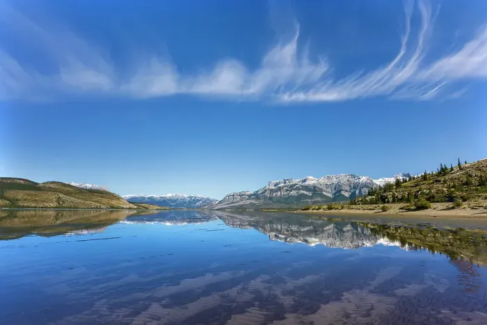 Framed Print : Clouds reflected in Jasper Lake (Athabasca River). Jasper National Park, Alberta, Canada Framed Print : Clouds reflected in Jasper Lake (Athabasca River). Jasper National Park, Alberta, Canada