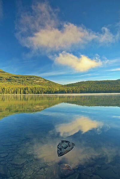 Clouds reflected in Pyramid Lake, Jasper National Park, Alberta, Canada