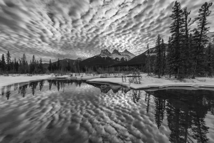 Framed Print : Clouds Reflecting in Bow River, Aberta, Canada
