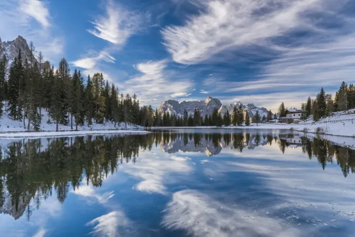 Framed Print : Clouds Reflecting in Lake Antorno, Dolomites, South Tyrol, Italy Framed Print : Clouds Reflecting in Lake Antorno, Dolomites, South Tyrol, Italy