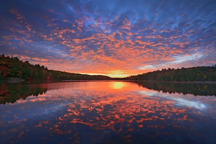 Framed Print : Clouds at sunrise on Raven Lake Dorset, Ontario, Canada