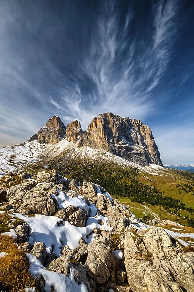 Cloudscape over Sassolungo, South Tyrol, Dolomites, Italy
