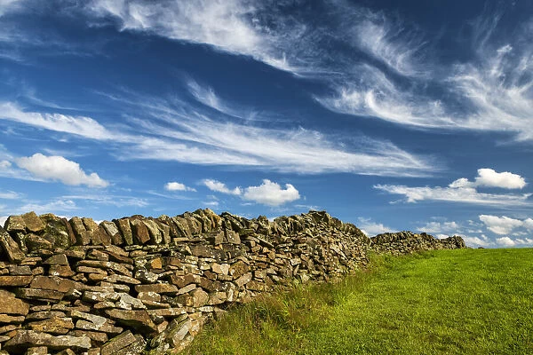 Cloudscape & Stone Wall, Peak District National Park, Derbyshire, England