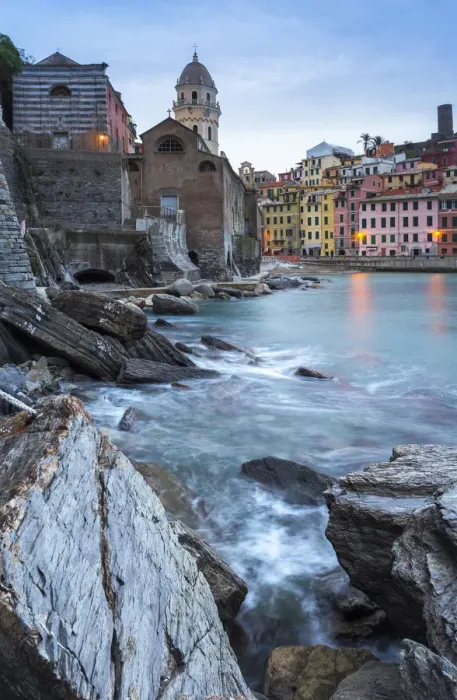 Framed Print : Cloudy dawn in the harbour of the village of Vernazza, Cinque Terre national park Framed Print : Cloudy dawn in the harbour of the village of Vernazza, Cinque Terre national park
