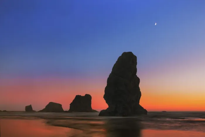 Framed Print : Coast landscape with bizarre rocks and moon - USA, Oregon, Curry, Samuel H Framed Print : Coast landscape with bizarre rocks and moon - USA, Oregon, Curry, Samuel H