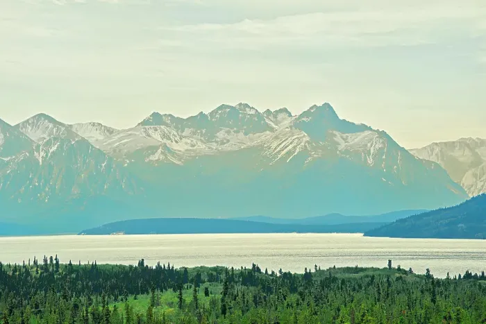 Framed Print : Coast Mountains with glaciers and Bennett Lake Carcross, Yukon, Canada Framed Print : Coast Mountains with glaciers and Bennett Lake Carcross, Yukon, Canada