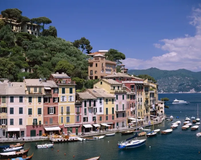 Framed Print : Coastal View  /  Village & Harbour & Yachts, Portofino, Liguria, Italy
