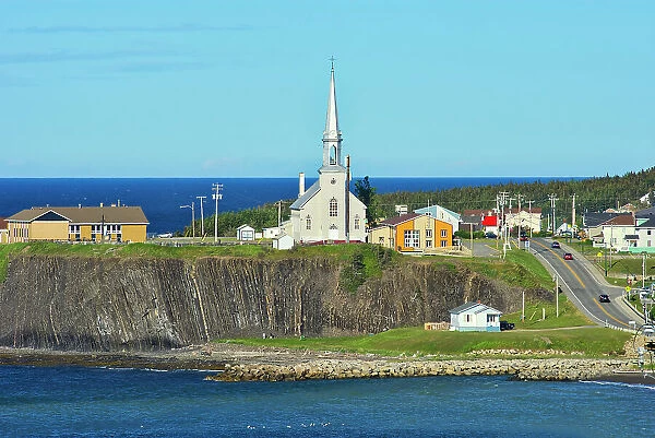 Coastal village of Grande Vallee with church Grande Vallee, Quebec, Canada