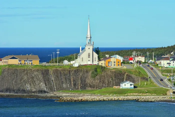 Framed Print : Coastal village of Grande Vallee with church Grande Vallee, Quebec, Canada Framed Print : Coastal village of Grande Vallee with church Grande Vallee, Quebec, Canada