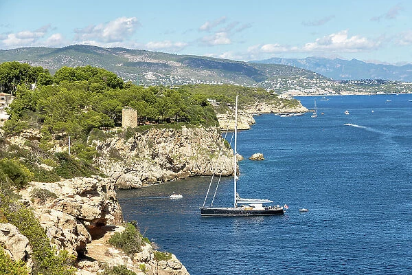 Coastline of Mallorca with yachts, Mallorca, Spain