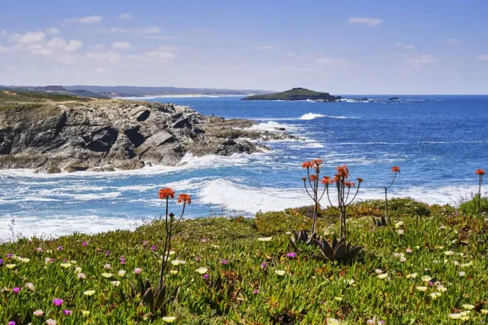 Framed Print : The coastline of Porto Covo with the fortress of Pessegueiro island. Sines, Portugal Framed Print : The coastline of Porto Covo with the fortress of Pessegueiro island. Sines, Portugal