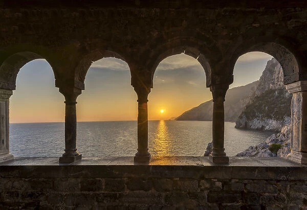 Coastline at Sunset through Arches, Portovenere, Liguria, Italy