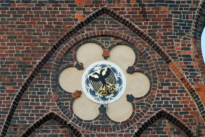 Framed Print : Coat of arms detail on town hall of Lubeck, UNESCO, Schleswig-Holstein, Germany Framed Print : Coat of arms detail on town hall of Lubeck, UNESCO, Schleswig-Holstein, Germany