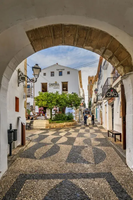 Framed Print : Cobbled street in Altea, Costa Blanca, Valencian Community, Spain Framed Print : Cobbled street in Altea, Costa Blanca, Valencian Community, Spain