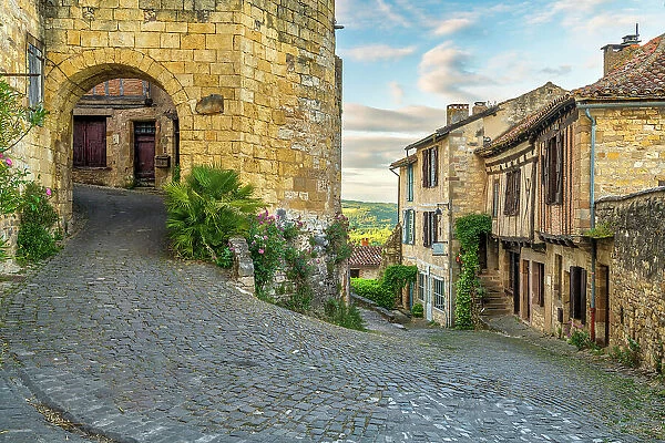 Cobbled Street & Gateway, Cordes-sur-Ciel, Tarn, Occitanie, France