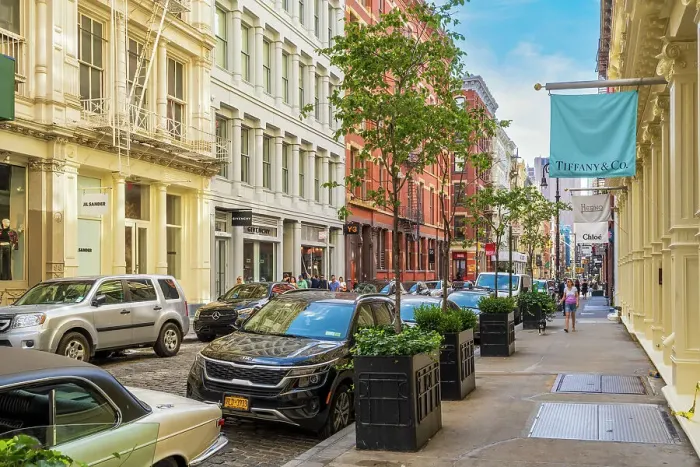 Framed Print : Cobbled street with luxury shops in SoHo neighborhood, Manhattan, New York, USA Framed Print : Cobbled street with luxury shops in SoHo neighborhood, Manhattan, New York, USA