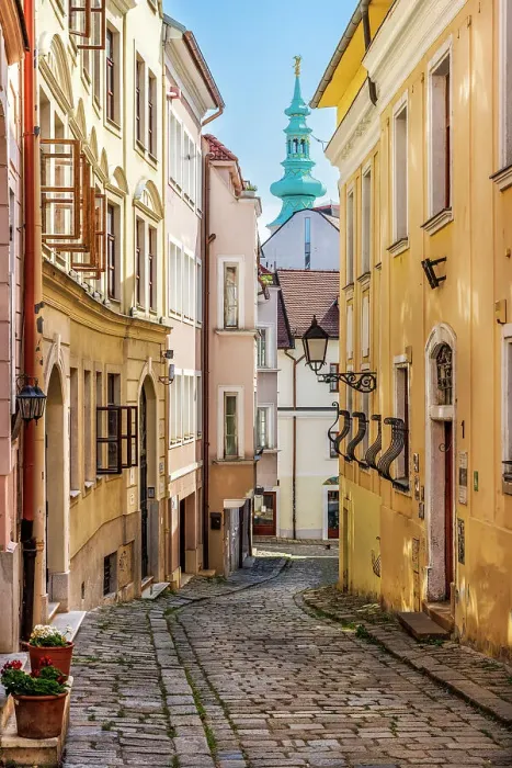 Framed Print : Cobbled street in the old town, Bratislava, Slovakia