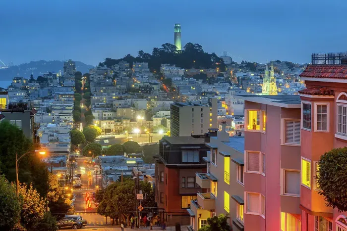 Framed Print : Coit Tower and Telegraph Hill at night, San Francisco California, USA Framed Print : Coit Tower and Telegraph Hill at night, San Francisco California, USA