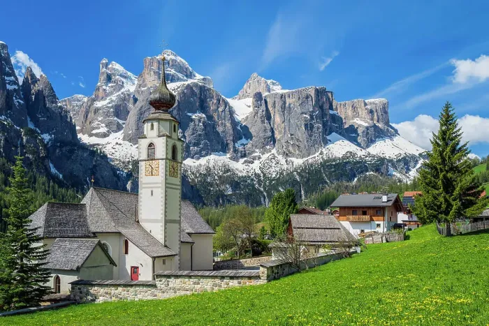 Framed Print : Colfosco-Calfosch with Sella mountain group behind, Val Badia, Dolomites, Alto Adige-South Tyrol, Italy Framed Print : Colfosco-Calfosch with Sella mountain group behind, Val Badia, Dolomites, Alto Adige-South Tyrol, Italy