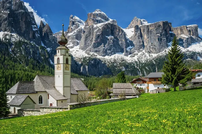 Framed Print : Colfosco-Calfosch with Sella mountain group behind, Val Badia, Dolomites, Alto Adige-South Tyrol, Italy Framed Print : Colfosco-Calfosch with Sella mountain group behind, Val Badia, Dolomites, Alto Adige-South Tyrol, Italy