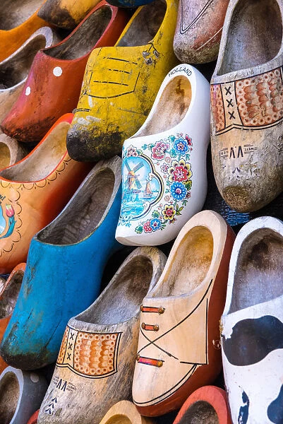 Collection of the traditional wooden shoes aa or clogs aa in the Zaanse Schans museum