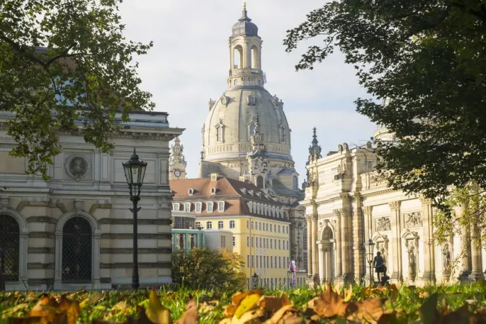 Framed Print : College of Fine Arts and Frauenkirche, autumn, Dresden, Germany Framed Print : College of Fine Arts and Frauenkirche, autumn, Dresden, Germany